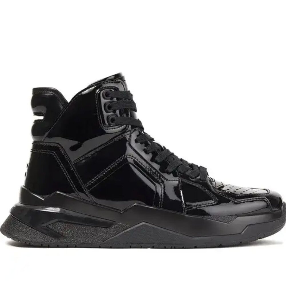 Balmain Paris Perforated Patent-Leather High-Top Sneakers Shoes Size 6.5